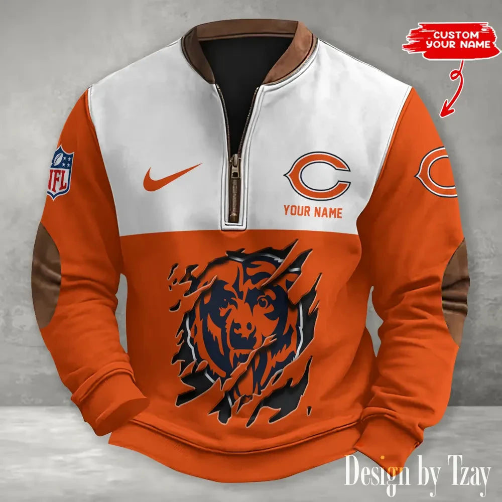 S9MPZNS115-Chicago Bears Premium Personalized Game-Day Quarter-Zip