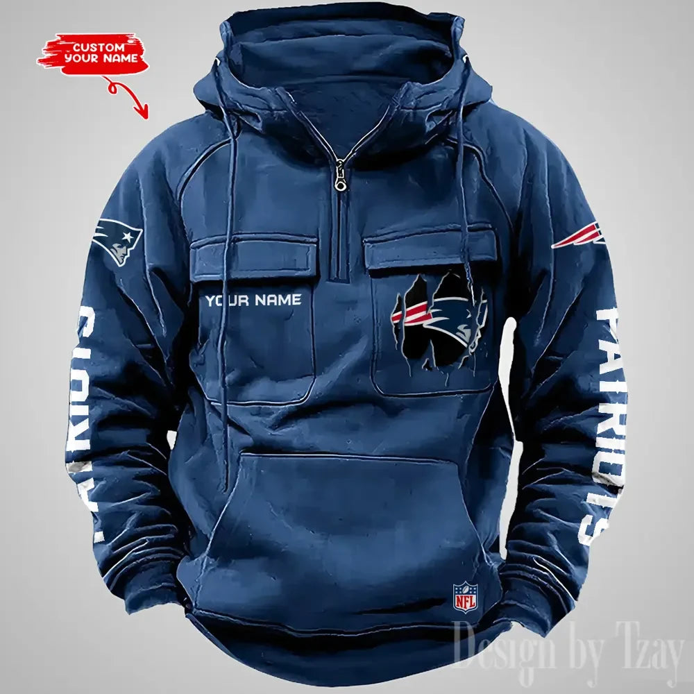 New England Patriots Designer Hoodies For Men Casual Fashion Solid Multi-Pocket Zipper Long Slevee AZVMHD885