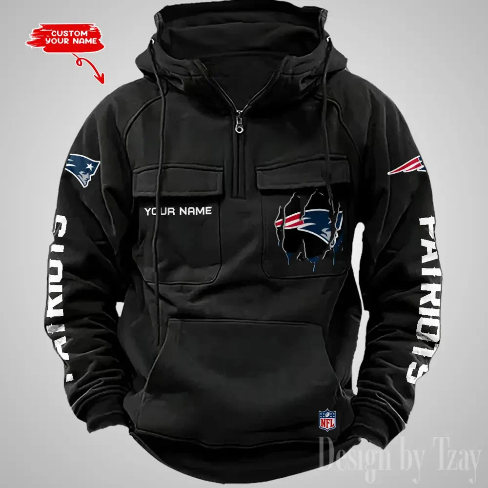 New England Patriots Designer Hoodies For Men Casual Fashion Solid Multi-Pocket Zipper Long Slevee AZVMHD885