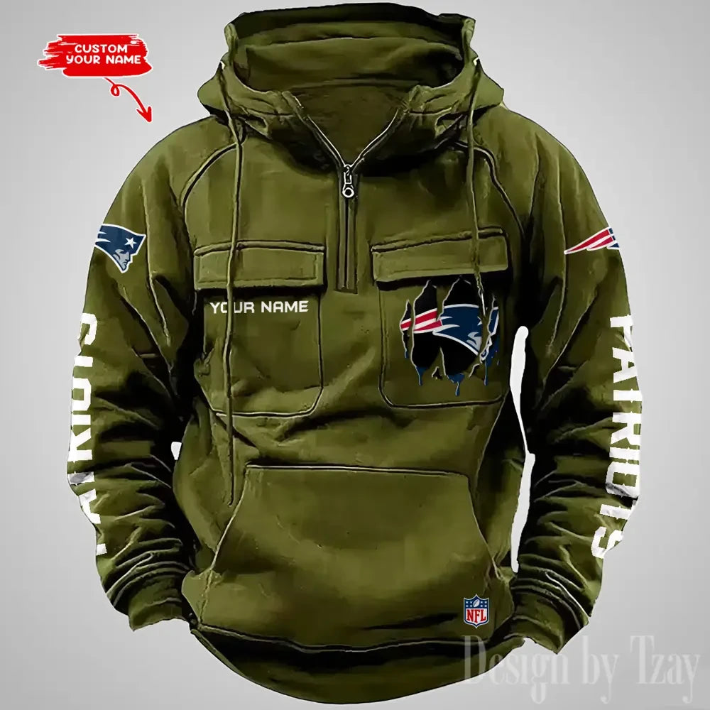 New England Patriots Designer Hoodies For Men Casual Fashion Solid Multi-Pocket Zipper Long Slevee AZVMHD885