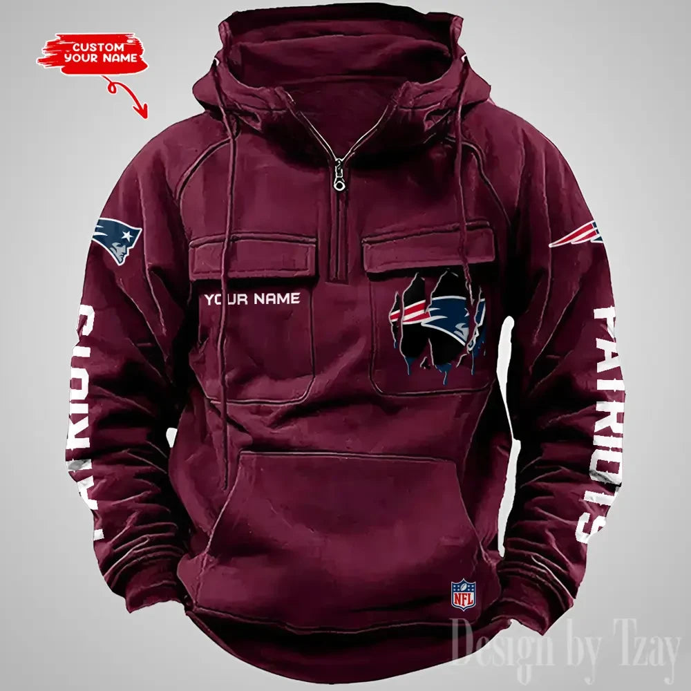 New England Patriots Designer Hoodies For Men Casual Fashion Solid Multi-Pocket Zipper Long Slevee AZVMHD885