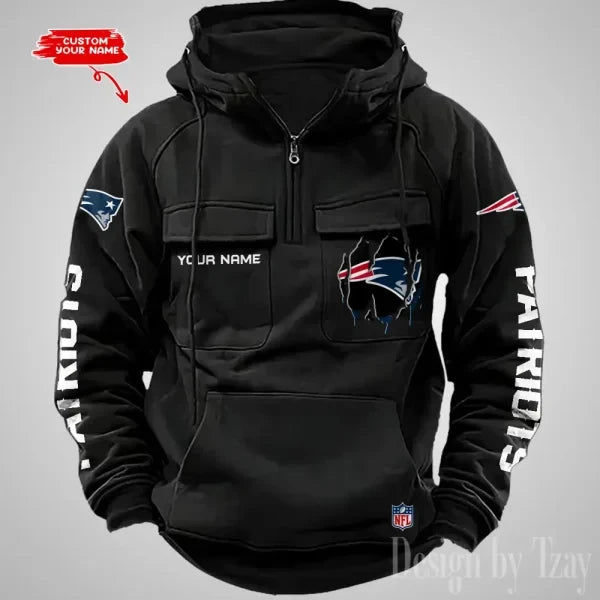 New England Patriots Designer Hoodies For Men Casual Fashion Solid Multi-Pocket Zipper Long Slevee AZVMHD885