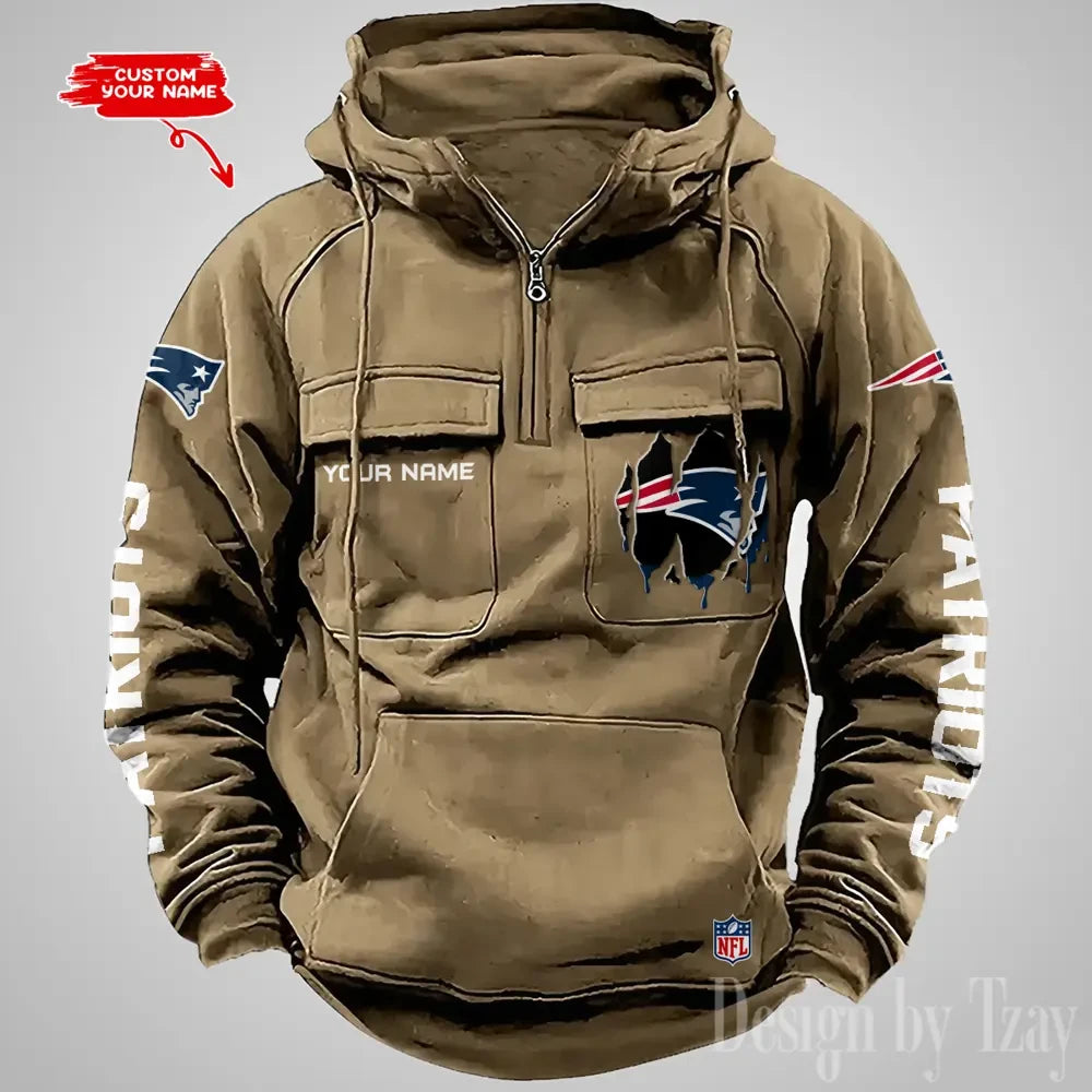 New England Patriots Designer Hoodies For Men Casual Fashion Solid Multi-Pocket Zipper Long Slevee AZVMHD885