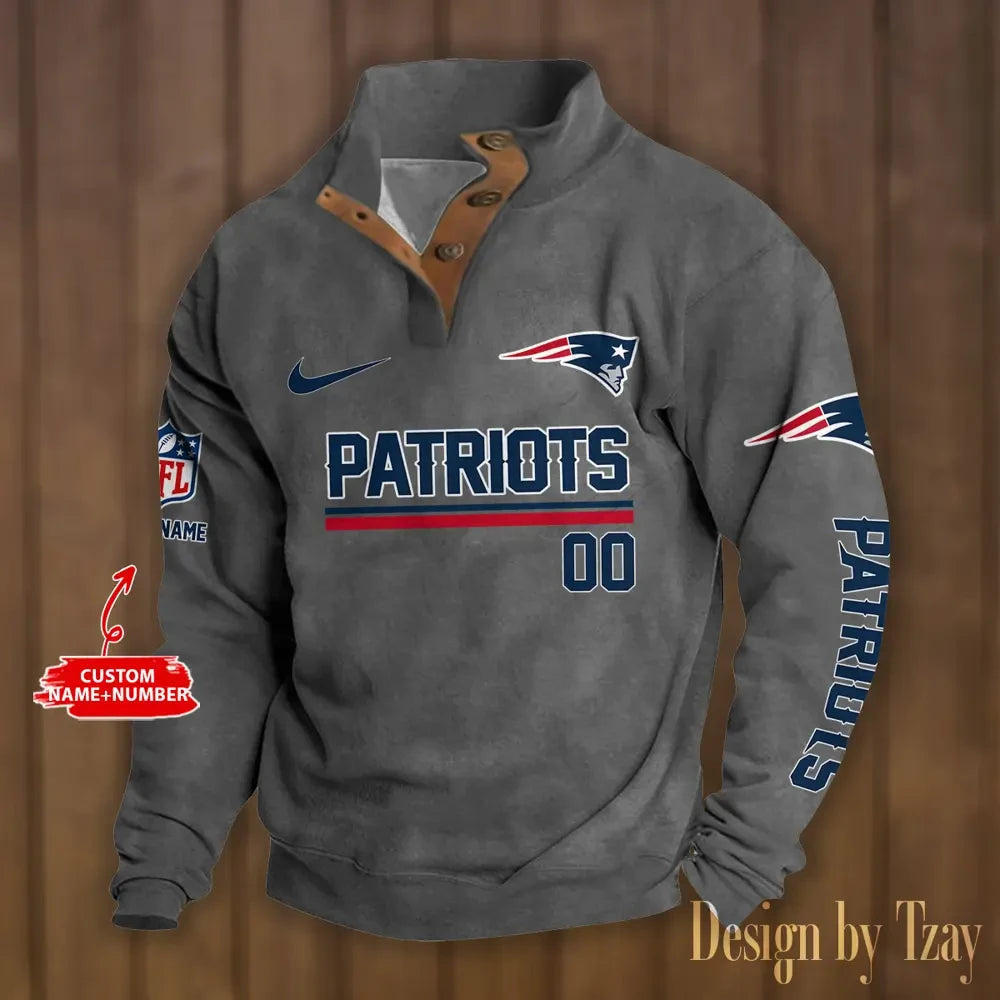 New England Patriots Premium Stand-Collar Game-Day Pullover - Engineered Warmth & Personalized Name S9DBSCH086