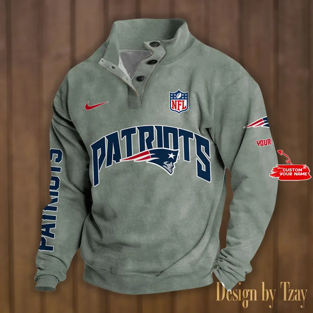 New England Patriots Premium Stand-Collar Game-Day Pullover - Engineered Warmth & Personalized Name S9DBSCH054