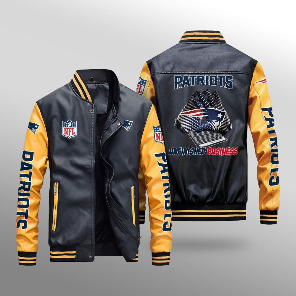 New England Patriots Premium Fleece-Lined Leather Bomber Jacket BG04