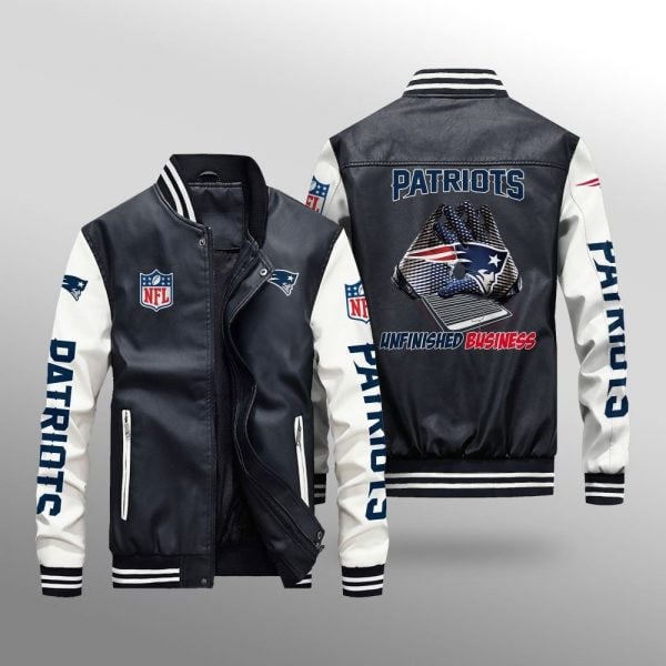 New England Patriots Premium Fleece-Lined Leather Bomber Jacket BG04