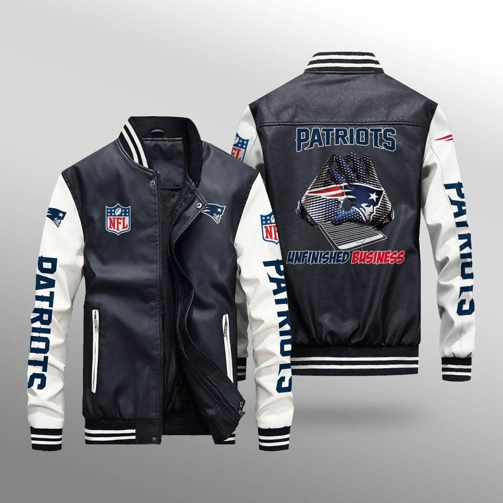 New England Patriots Premium Fleece-Lined Leather Bomber Jacket BG04