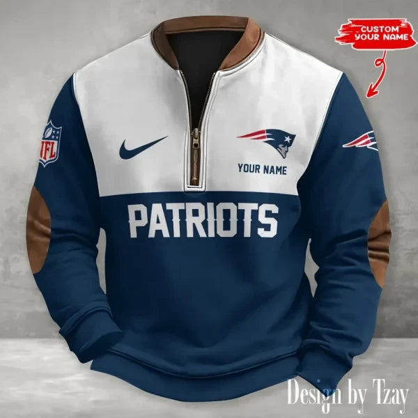 S9MPZNS189-New England Patriots Premium Personalized Game-Day Quarter-Zip