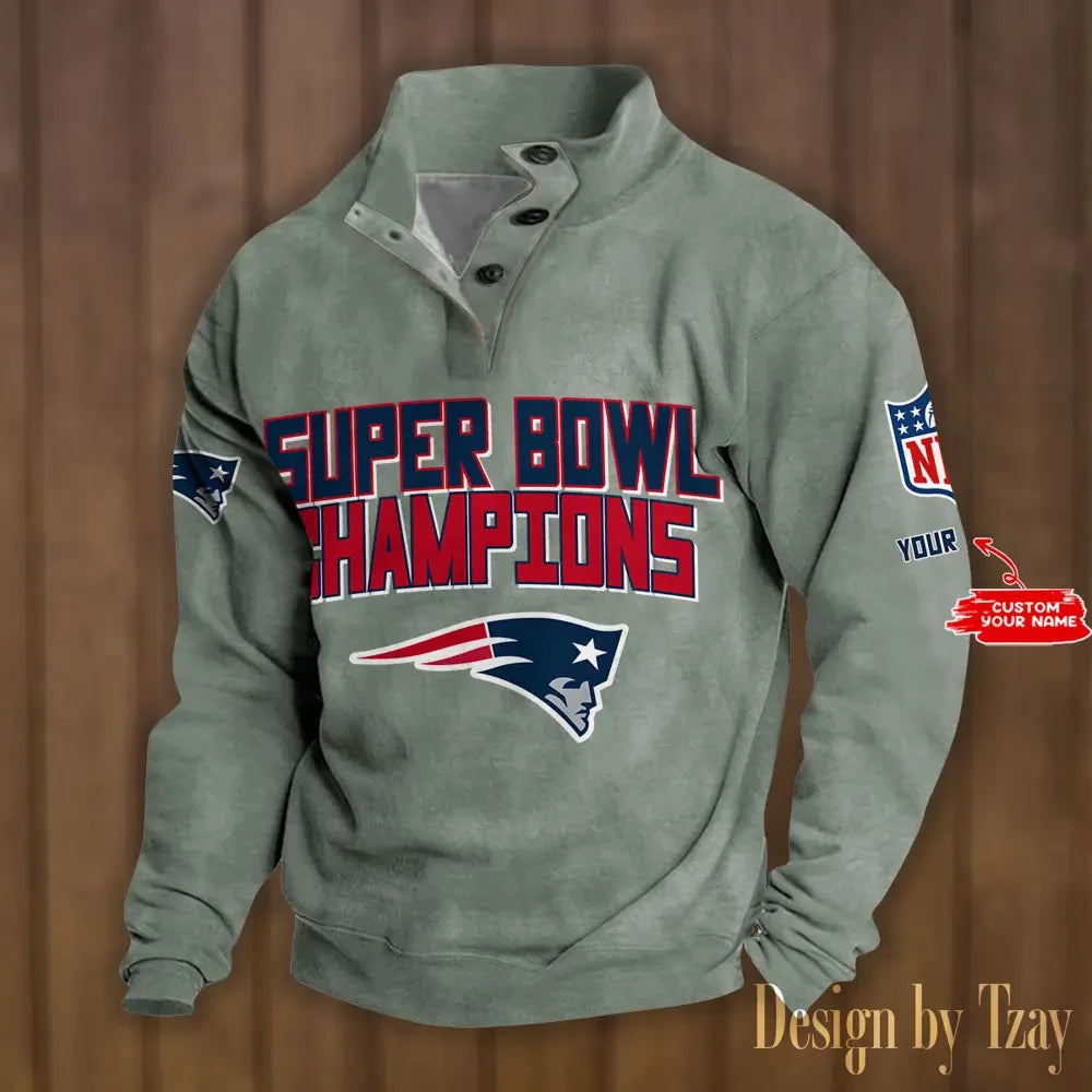 SPTS9DBSCH306 New England Patriots Premium Stand-Collar Game-Day Pullover - Engineered Warmth & Personalized Names DV8