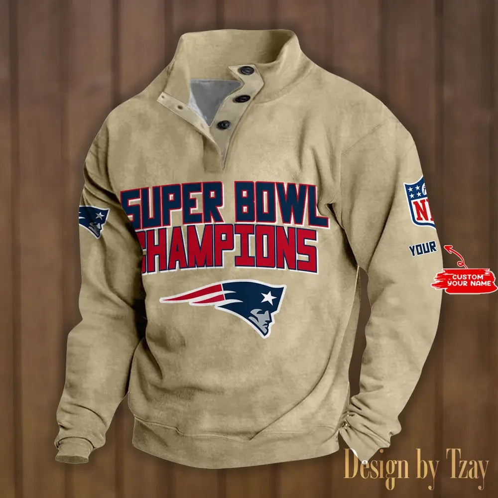 SPTS9DBSCH306 New England Patriots Premium Stand-Collar Game-Day Pullover - Engineered Warmth & Personalized Names DV8