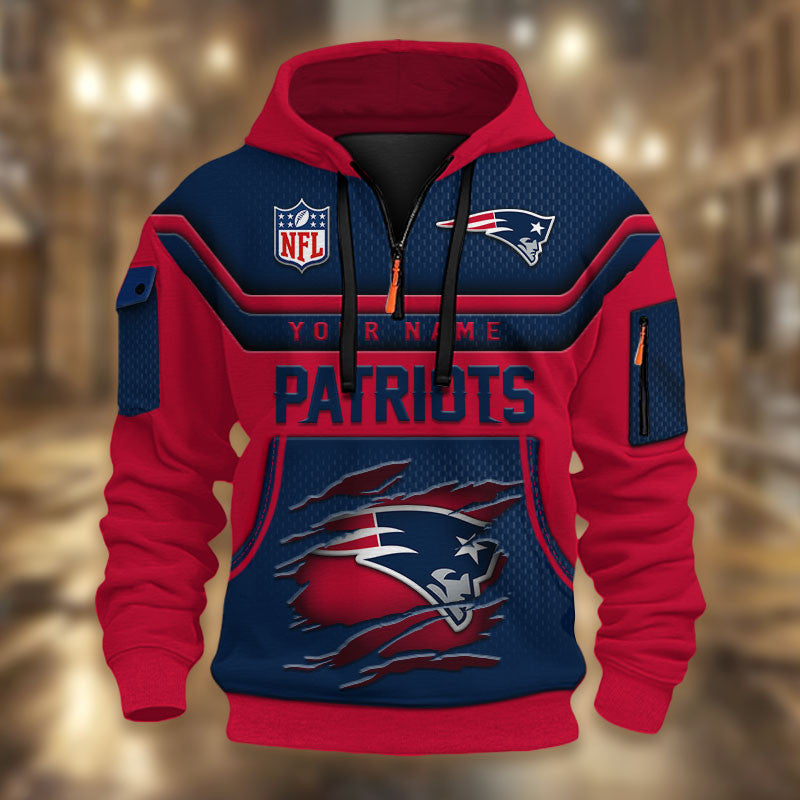 New England Patriots DMHT2379 3D Half-zip Hoodie