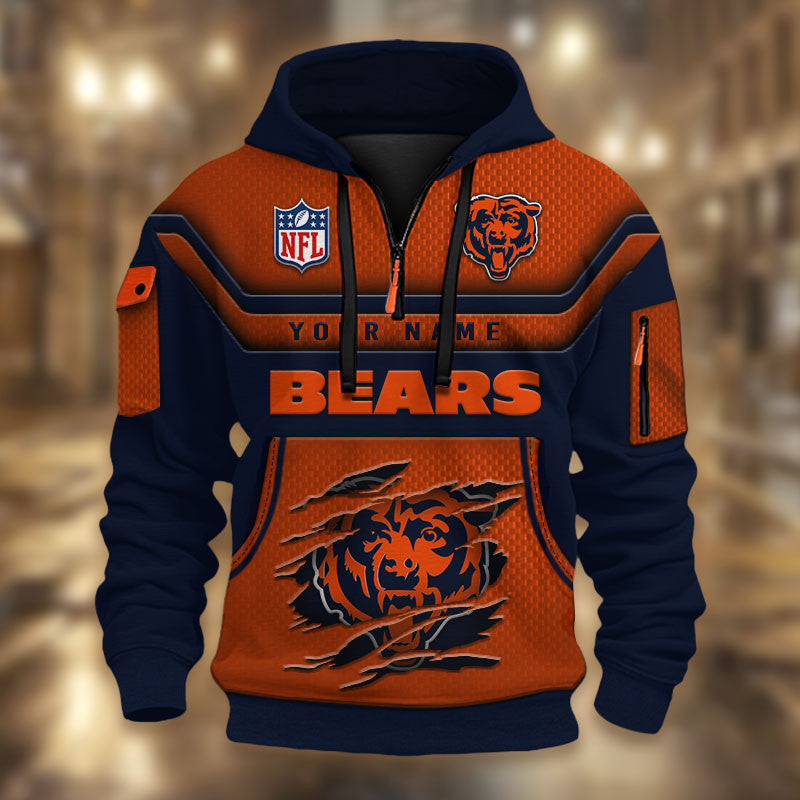 Chicago Bears DMHT2363 3D Half-zip Hoodie