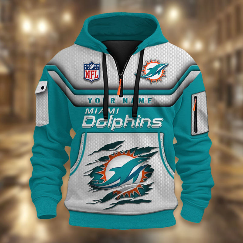Miami Dolphins DMHT2377 3D Half-zip Hoodie