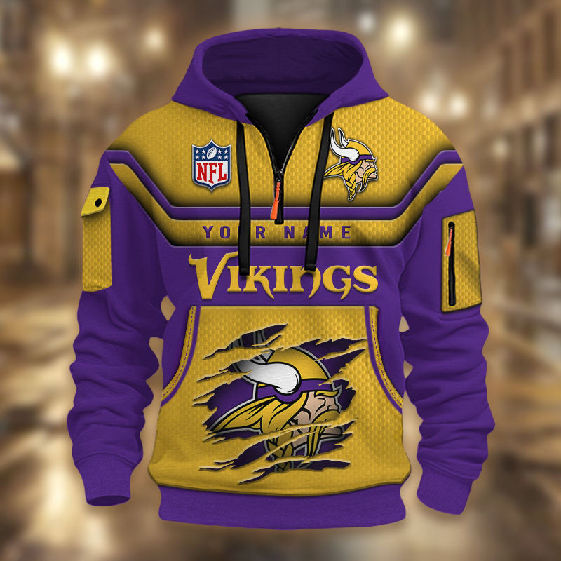 Minnesota Vikings DMHT2378 3D Half-zip Hoodie
