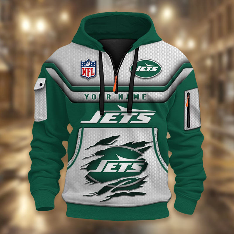 New York Jets DMHT2382 3D Half-zip Hoodie