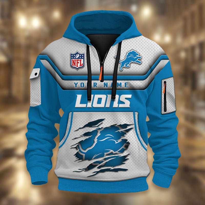 Detroit Lions DMHT2368 3D Half-zip Hoodie