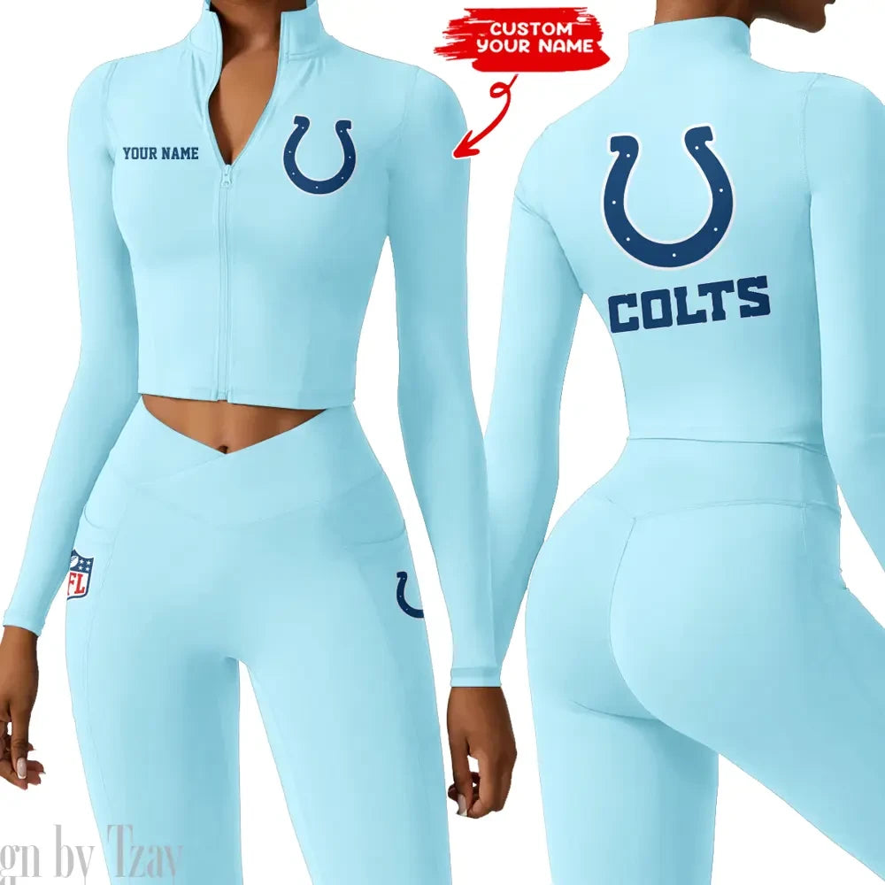 Indianapolis Colts Zipper Sports Top Women Gym Long Sleeve for Fitness SPTZSTW078