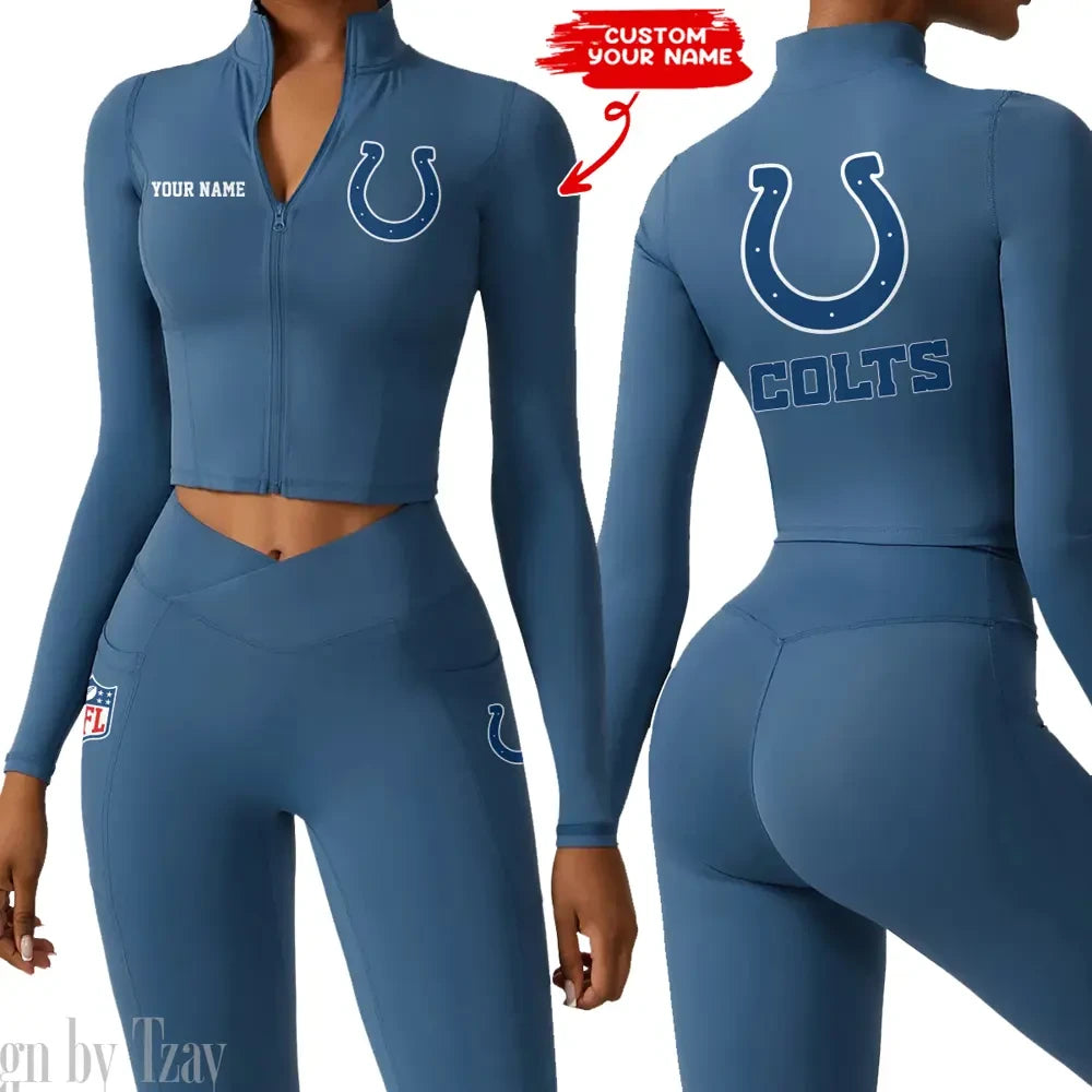Indianapolis Colts Zipper Sports Top Women Gym Long Sleeve for Fitness SPTZSTW078