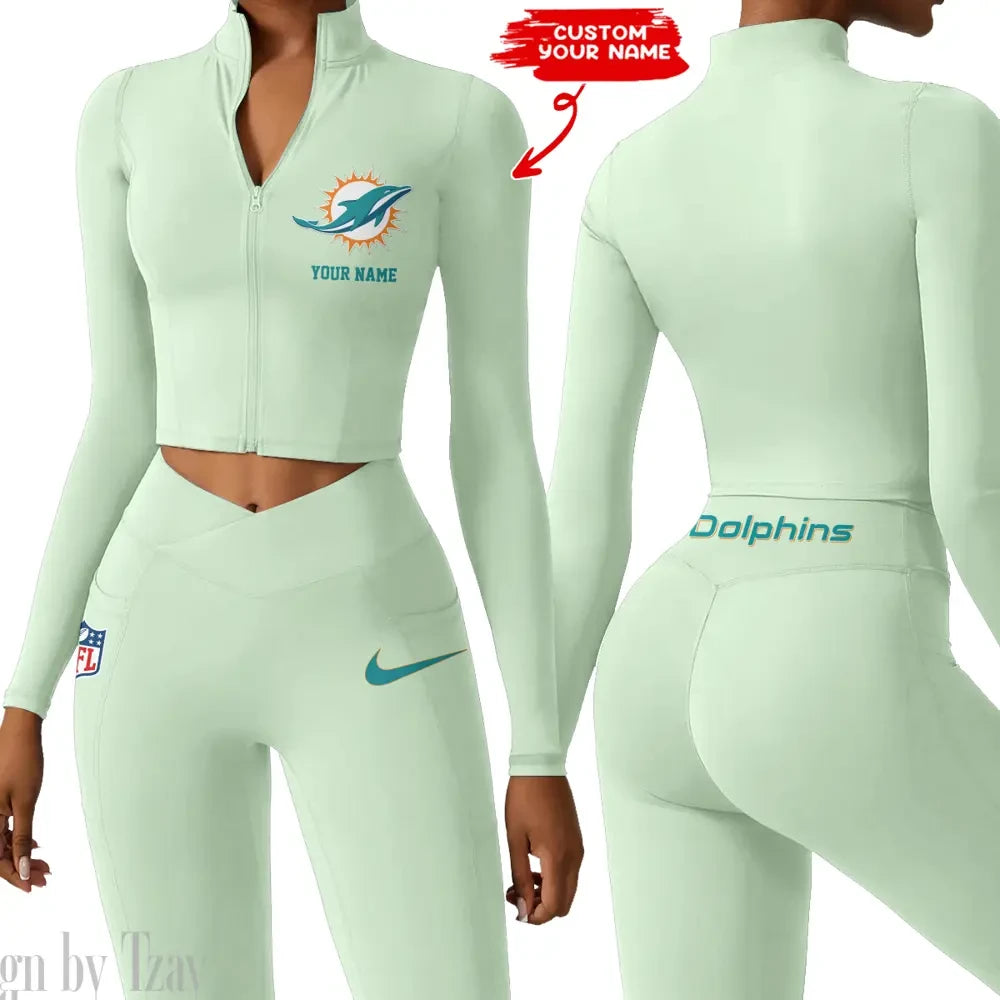Miami Dolphins Zipper Sports Top Women Gym Long Sleeve for Fitness SPTZSTW020
