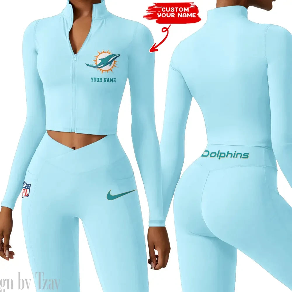 Miami Dolphins Zipper Sports Top Women Gym Long Sleeve for Fitness SPTZSTW020