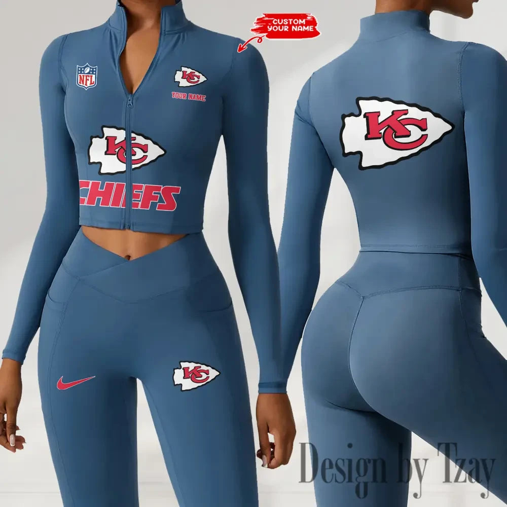 Kansas City Chiefs Zipper Sports Top Women Gym Long Sleeve for Fitness SPTZSTW048