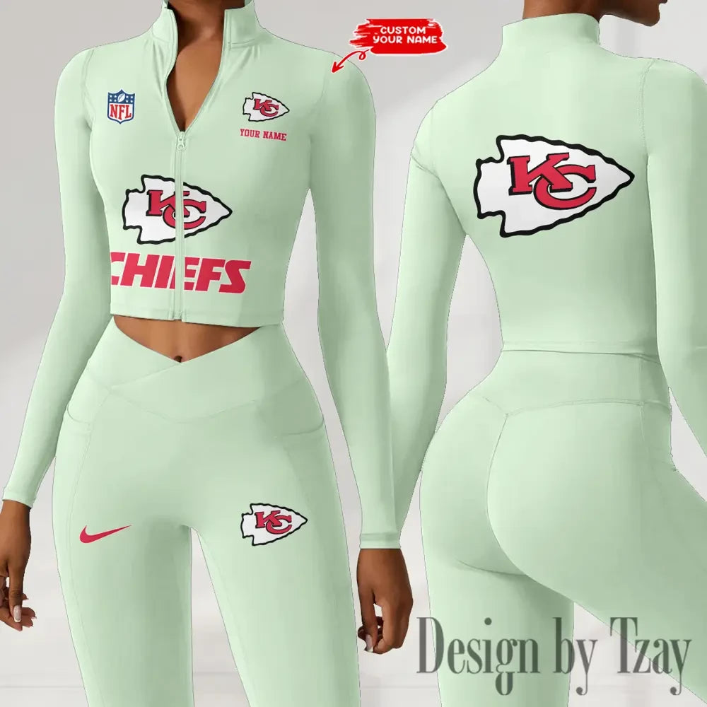 Kansas City Chiefs Zipper Sports Top Women Gym Long Sleeve for Fitness SPTZSTW048