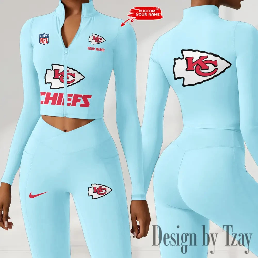 Kansas City Chiefs Zipper Sports Top Women Gym Long Sleeve for Fitness SPTZSTW048