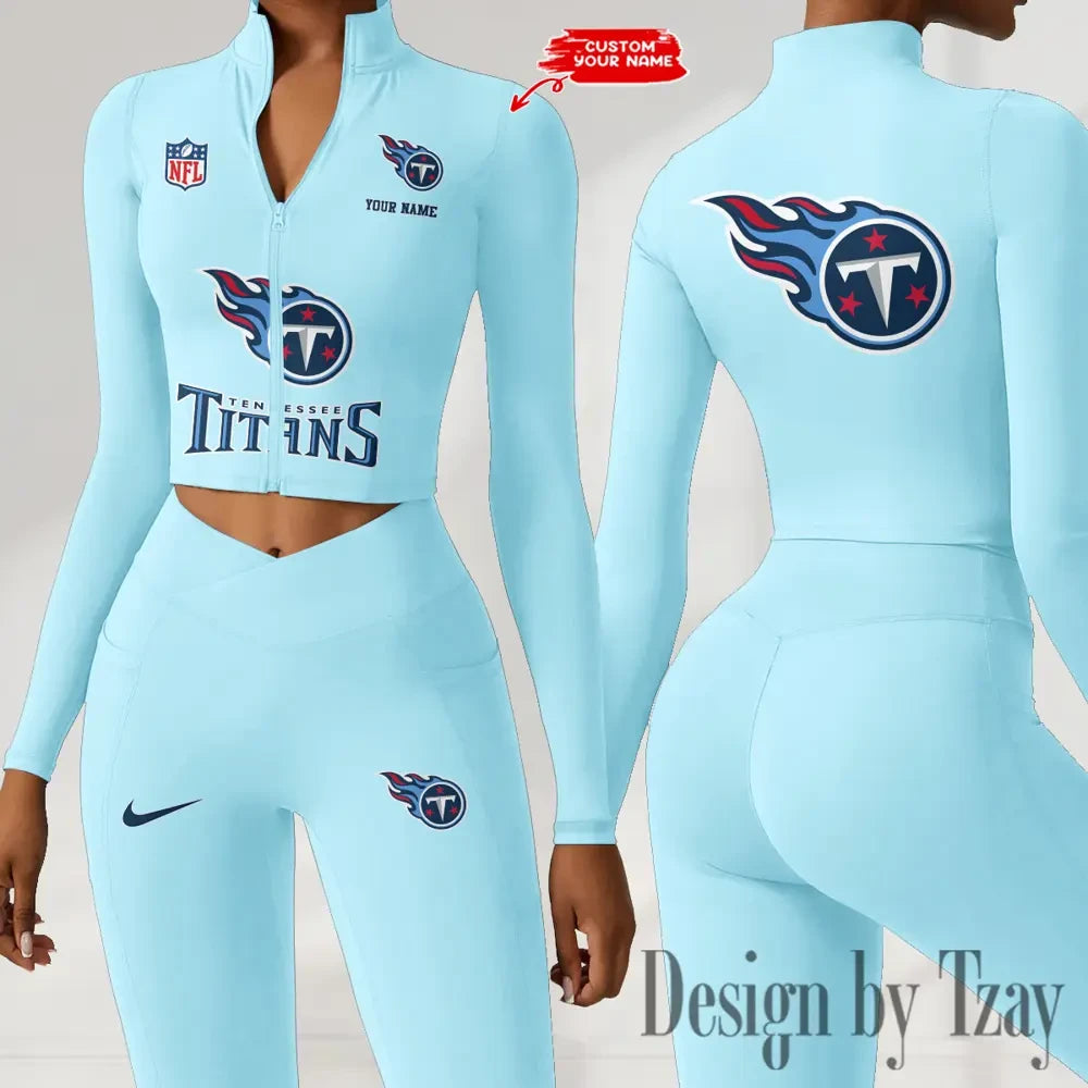Tennessee Titans Zipper Sports Top Women Gym Long Sleeve for Fitness SPTZSTW063