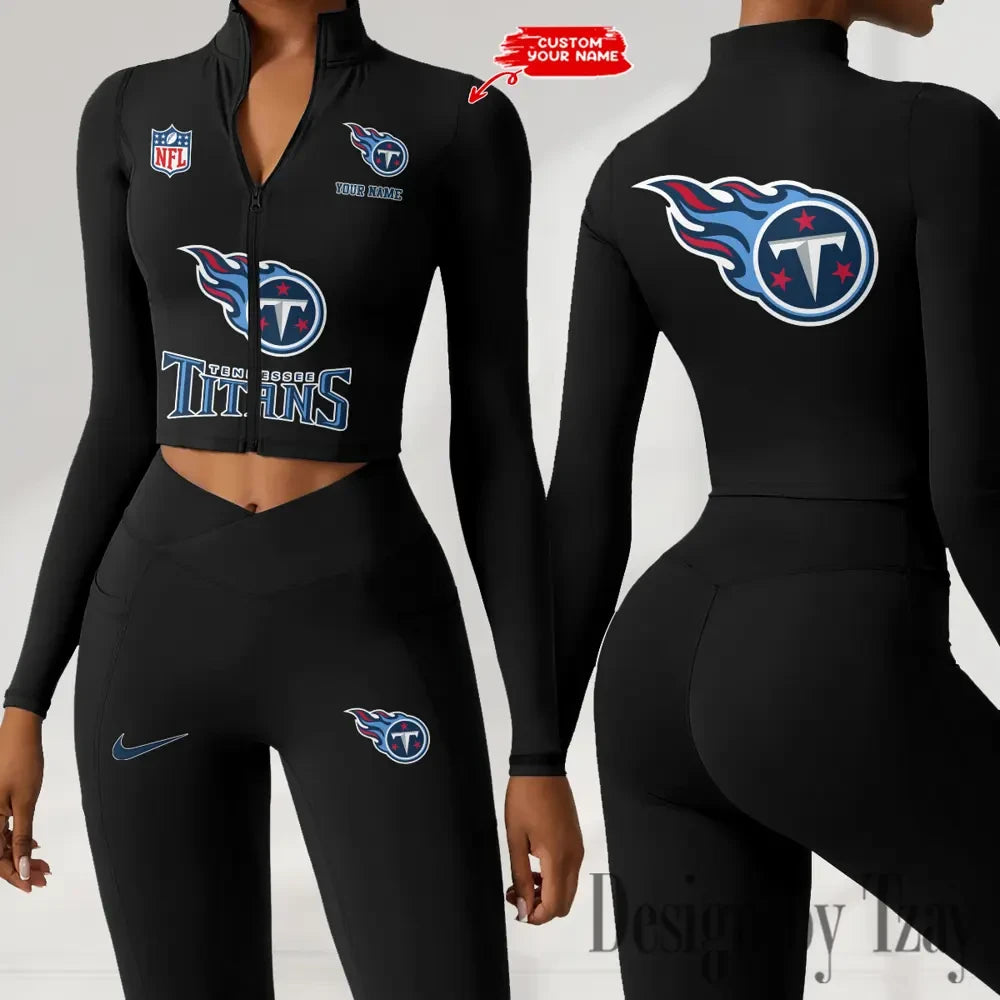 Tennessee Titans Zipper Sports Top Women Gym Long Sleeve for Fitness SPTZSTW063