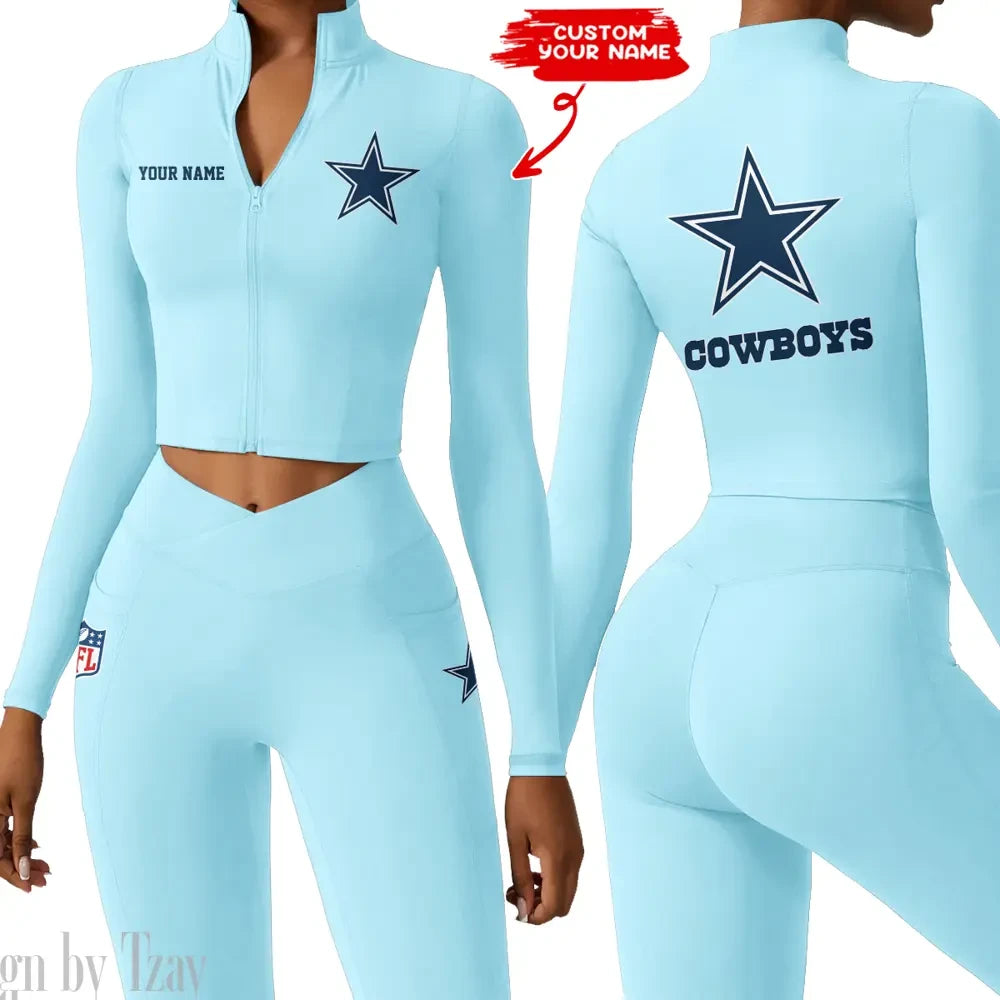 Dallas Cowboys Zipper Sports Top Women Gym Long Sleeve for Fitness SPTZSTW073