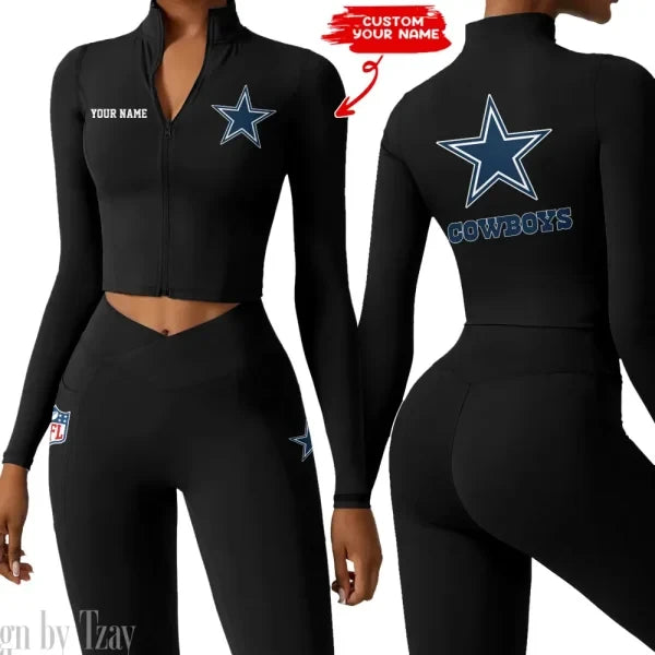 Dallas Cowboys Zipper Sports Top Women Gym Long Sleeve for Fitness SPTZSTW073