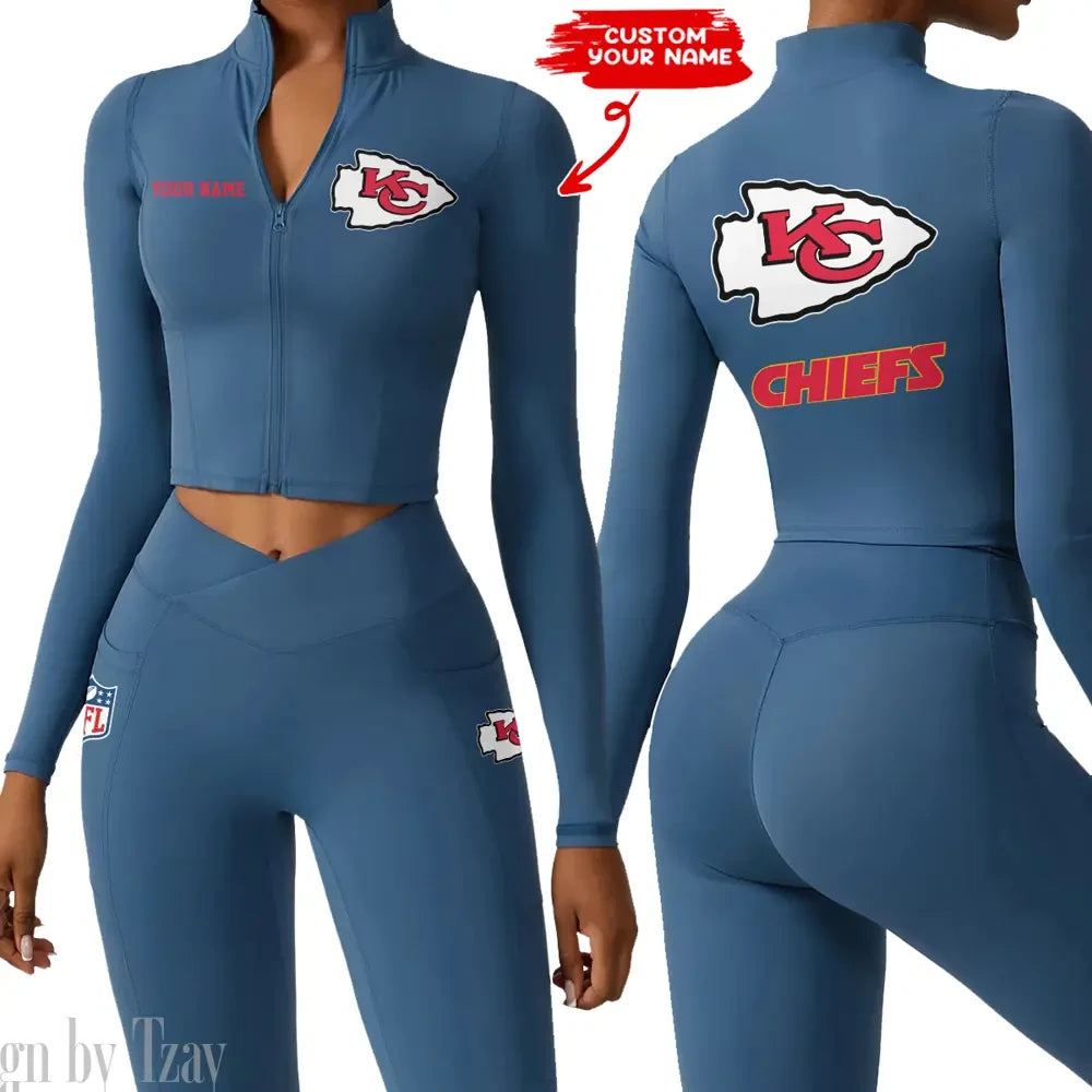 Kansas City Chiefs Zipper Sports Top Women Gym Long Sleeve for Fitness SPTZSTW080