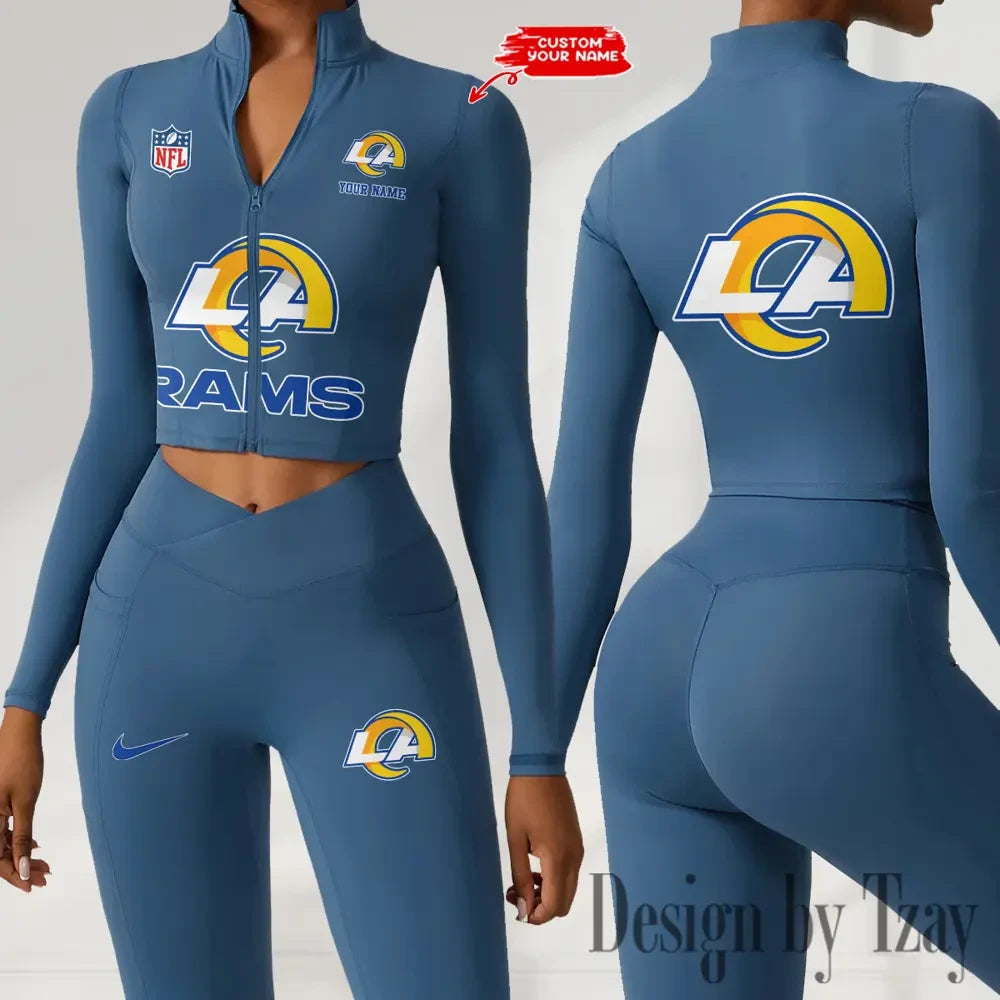 Los Angeles Rams Zipper Sports Top Women Gym Long Sleeve for Fitness SPTZSTW051