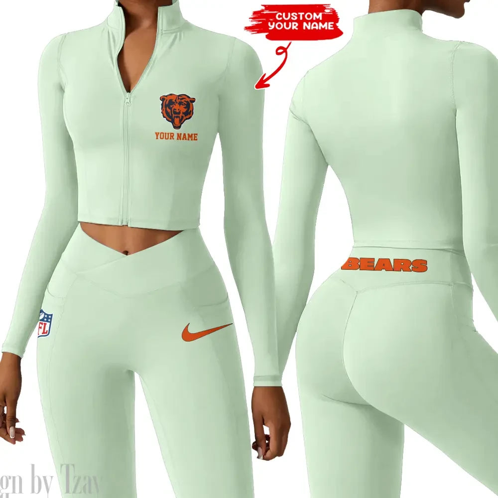 Chicago Bears Zipper Sports Top Women Gym Long Sleeve for Fitness SPTZSTW006
