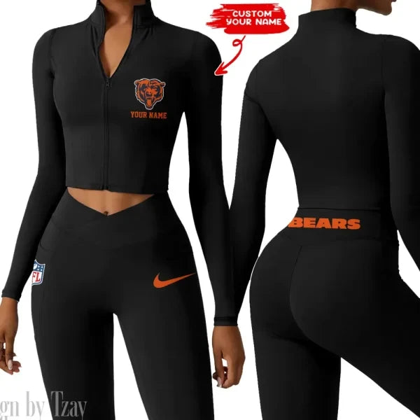 Chicago Bears Zipper Sports Top Women Gym Long Sleeve for Fitness SPTZSTW006