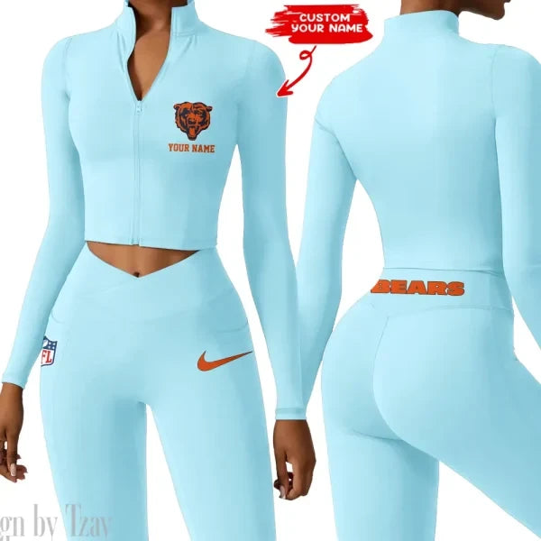 Chicago Bears Zipper Sports Top Women Gym Long Sleeve for Fitness SPTZSTW006