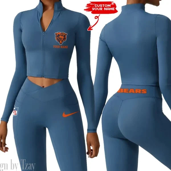 Chicago Bears Zipper Sports Top Women Gym Long Sleeve for Fitness SPTZSTW006