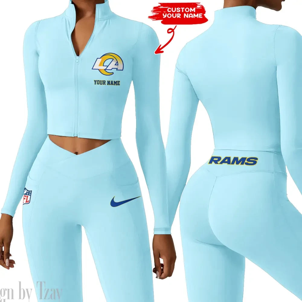 Los Angeles Rams Zipper Sports Top Women Gym Long Sleeve for Fitness SPTZSTW019