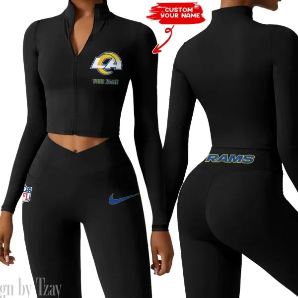 Los Angeles Rams Zipper Sports Top Women Gym Long Sleeve for Fitness SPTZSTW019