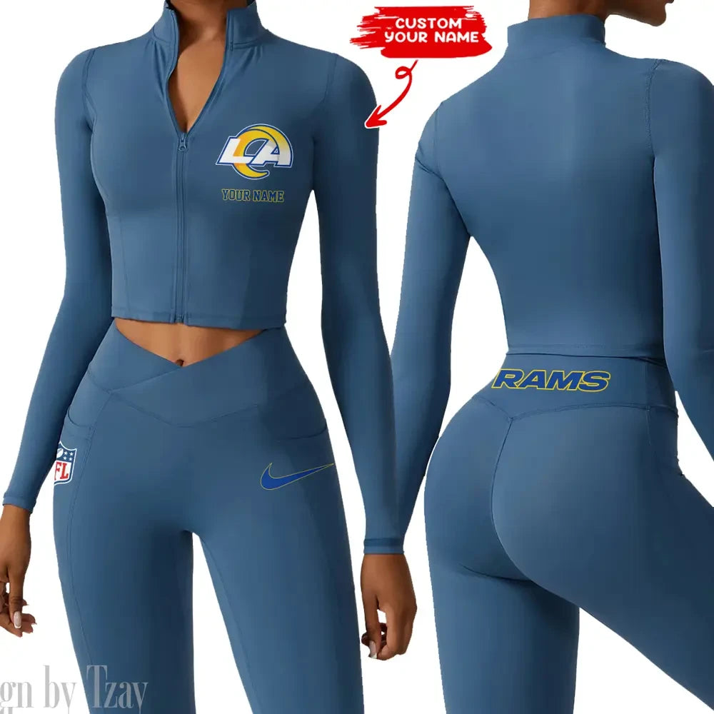 Los Angeles Rams Zipper Sports Top Women Gym Long Sleeve for Fitness SPTZSTW019