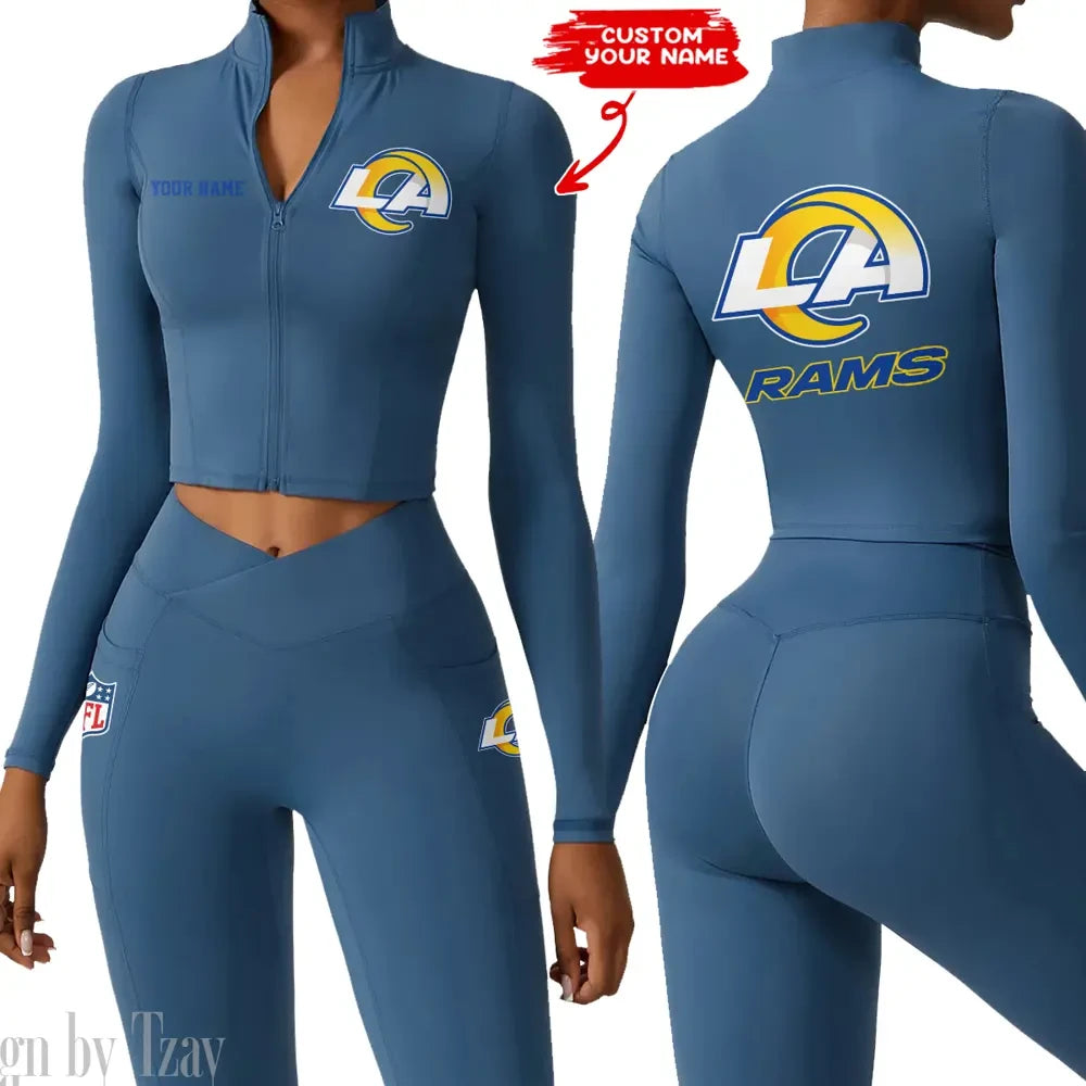 Los Angeles Rams Zipper Sports Top Women Gym Long Sleeve for Fitness SPTZSTW083