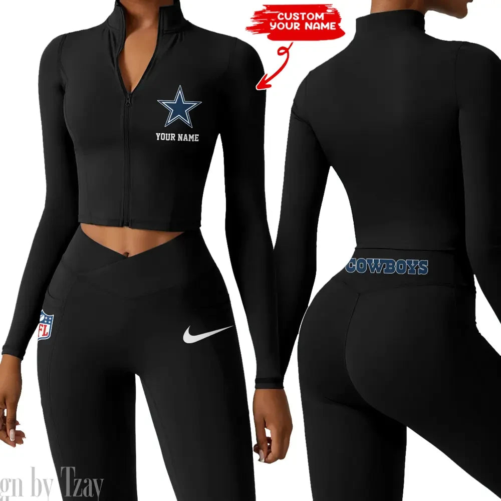 Dallas Cowboys Zipper Sports Top Women Gym Long Sleeve for Fitness SPTZSTW009