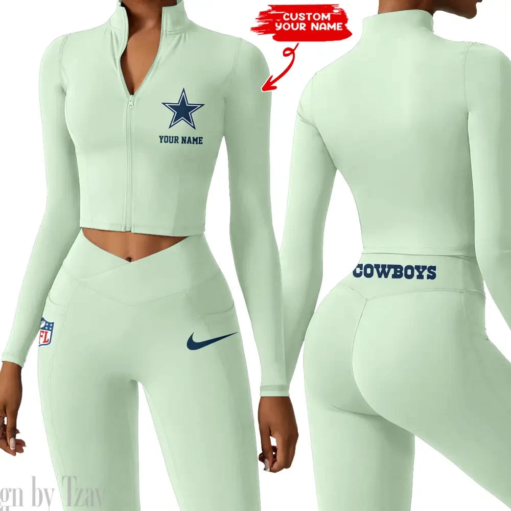 Dallas Cowboys Zipper Sports Top Women Gym Long Sleeve for Fitness SPTZSTW009