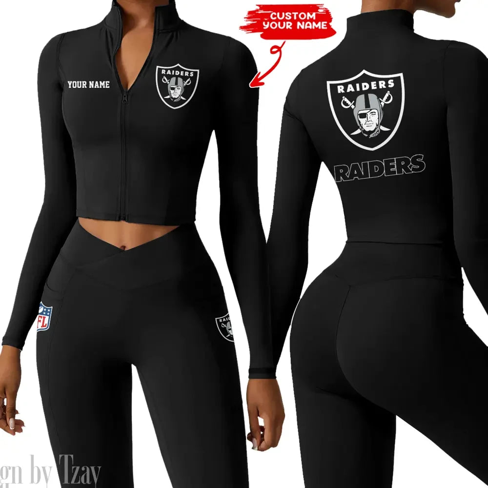 Las Vegas Raiders Zipper Sports Top Women Gym Long Sleeve for Fitness SPTZSTW081