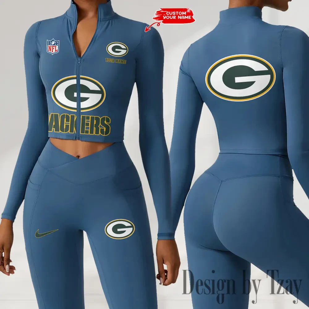 Green Bay Packers Zipper Sports Top Women Gym Long Sleeve for Fitness SPTZSTW044