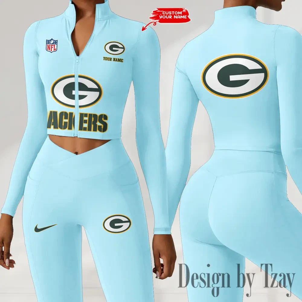 Green Bay Packers Zipper Sports Top Women Gym Long Sleeve for Fitness SPTZSTW044