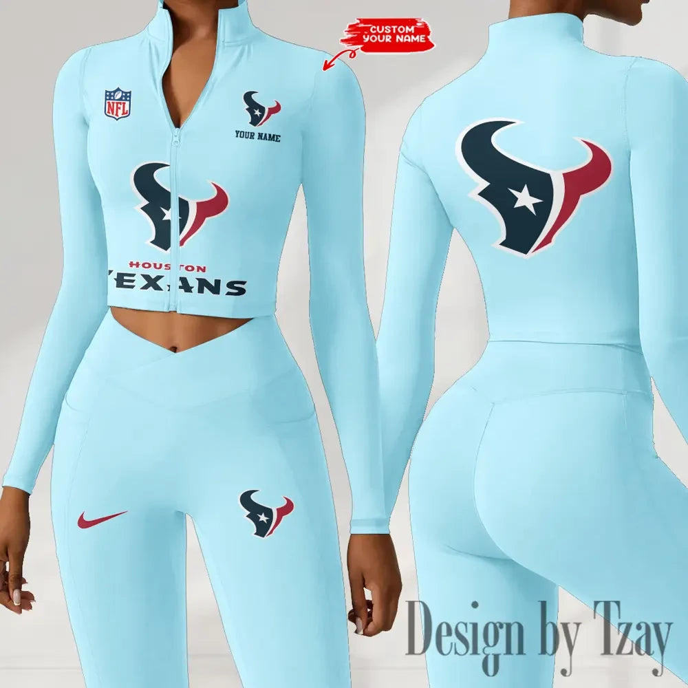 Houston Texans Zipper Sports Top Women Gym Long Sleeve for Fitness SPTZSTW045