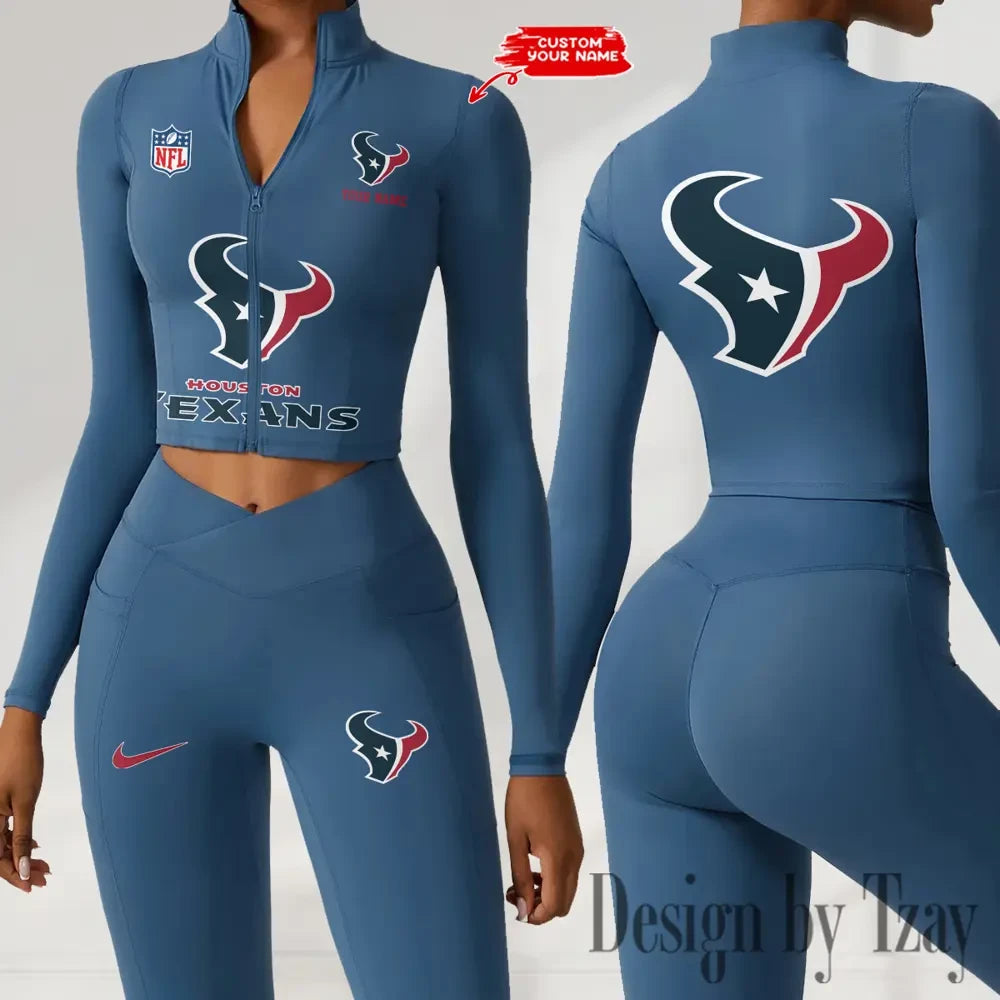 Houston Texans Zipper Sports Top Women Gym Long Sleeve for Fitness SPTZSTW045