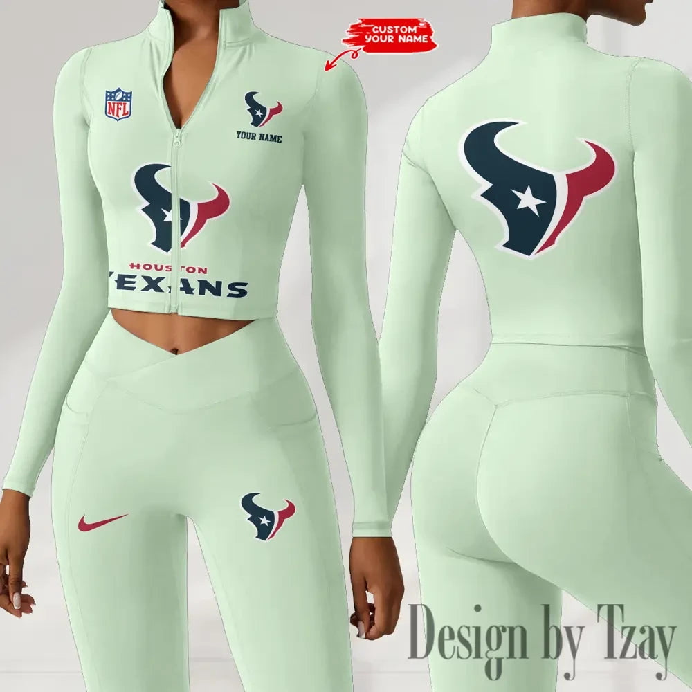 Houston Texans Zipper Sports Top Women Gym Long Sleeve for Fitness SPTZSTW045